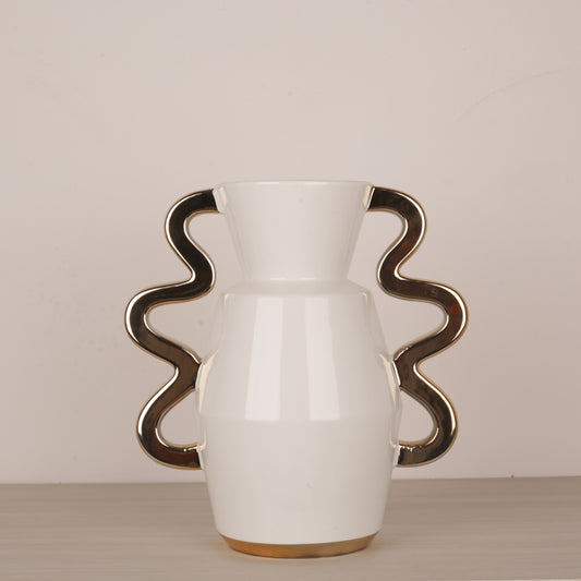 Handmade Ceramic Golden Wavy Handle Flower Vase