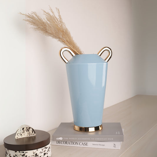 Handmade Blue Ceramic Side Handle Flower Vases