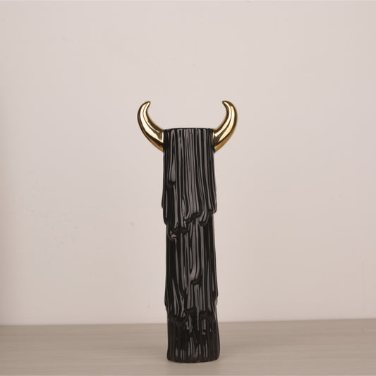 Black Ceramic Golden Horn Candle Holder
