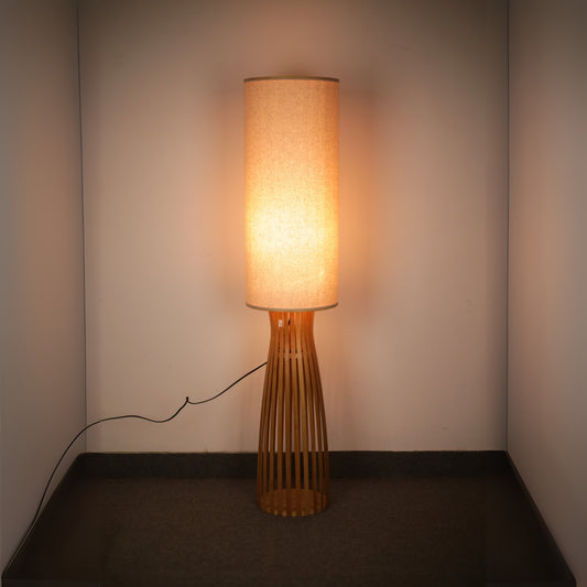 Bamboo Wooden Floor Lamp with Brown Base