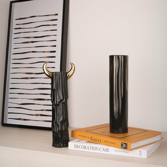 Black Ceramic Golden Horn Candle Holder