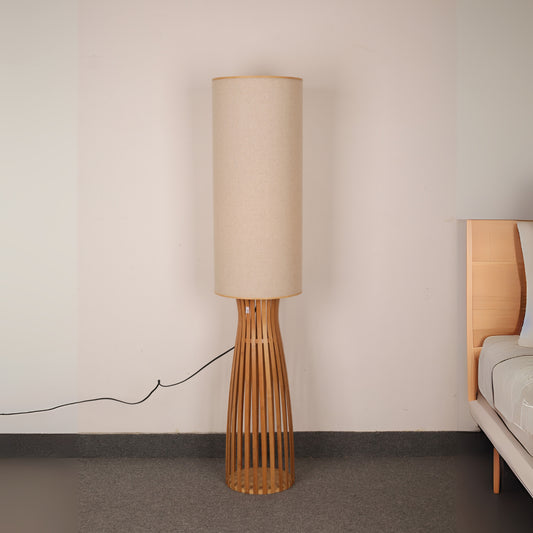 Bamboo Wooden Floor Lamp with Brown Base