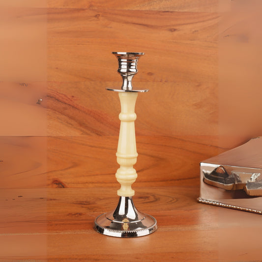 Silver Base & Top Ivory Pillar Candle Stand
