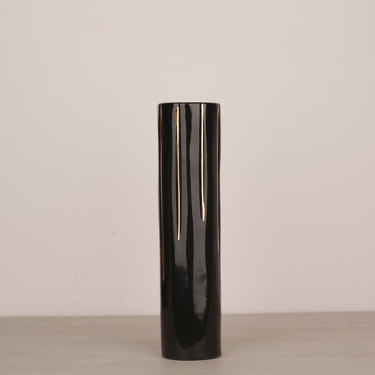 Golden Lines Black Ceramic Decorative Candle Holder