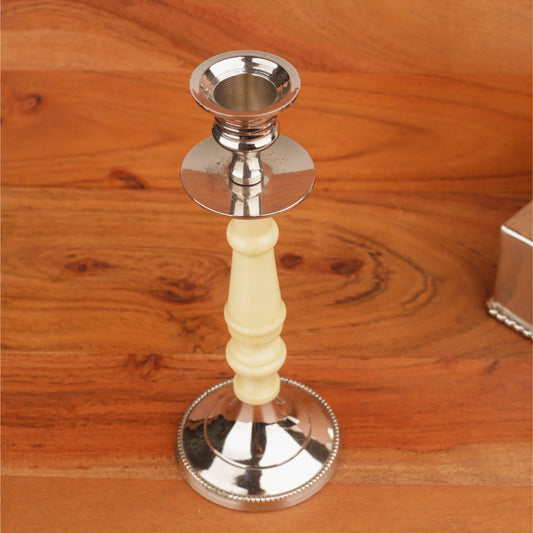 Silver Base & Top Ivory Pillar Candle Stand