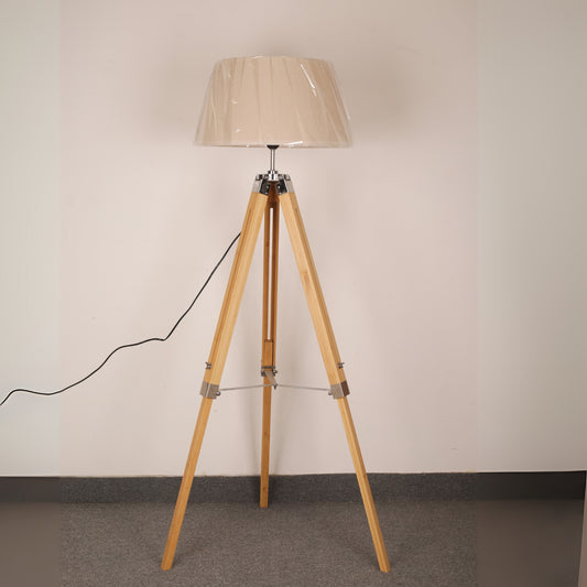 Light Wooden Tripod Base with Metal Brackets Floor Lamp