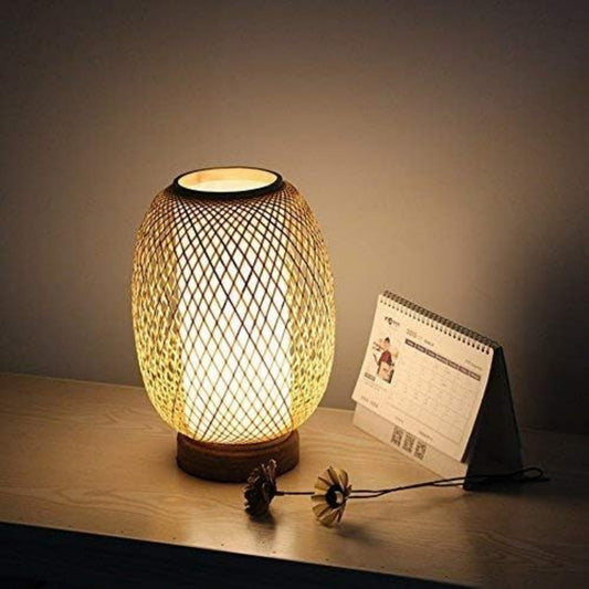 Bamboo Webbing Wooden Base Table Lamp