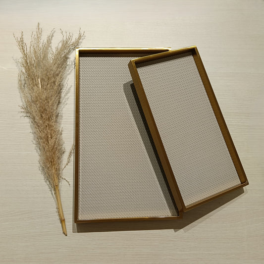 Gold Edge Grey Leather Decorative Tray