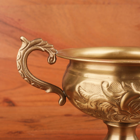 Brass Finish Carved Bowl With Handle