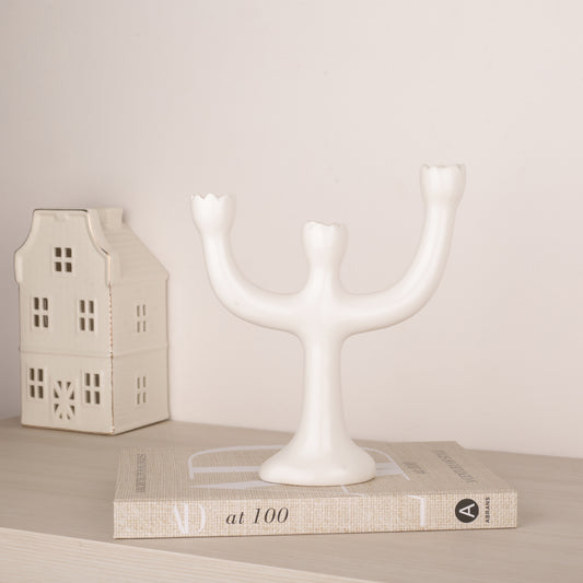 White Ceramic Flower Shape Candle Holder