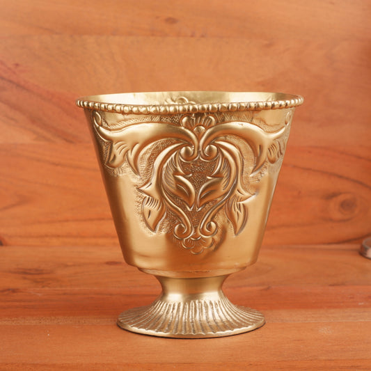 Brass Finish Carved Design Planter