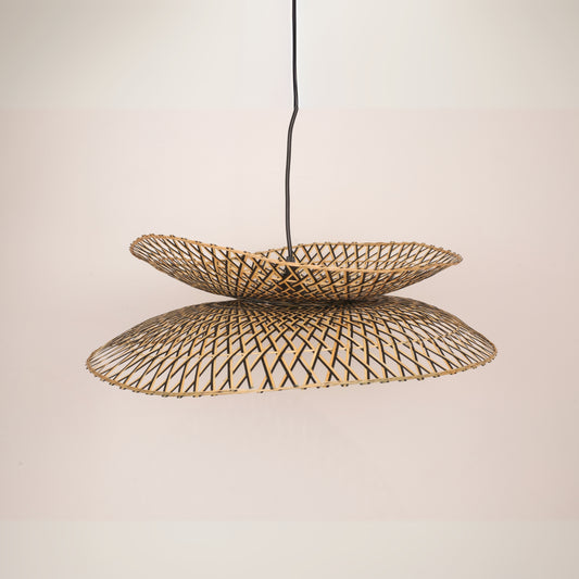 Double Layered Hand Woven Bamboo Pendant Light