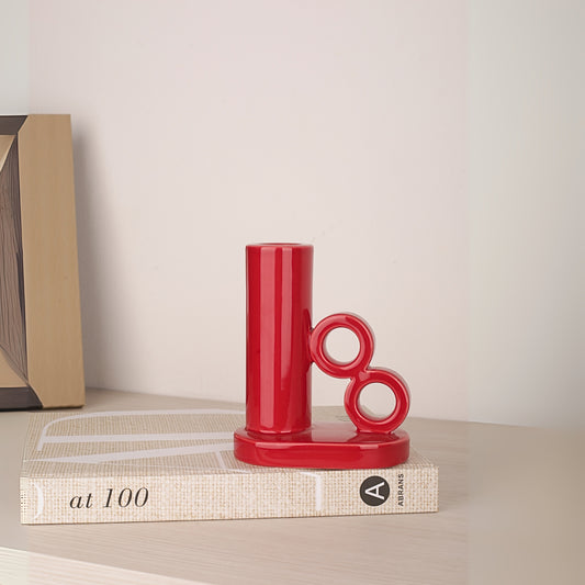 Red Ceramic One Side Handle Candle Holder