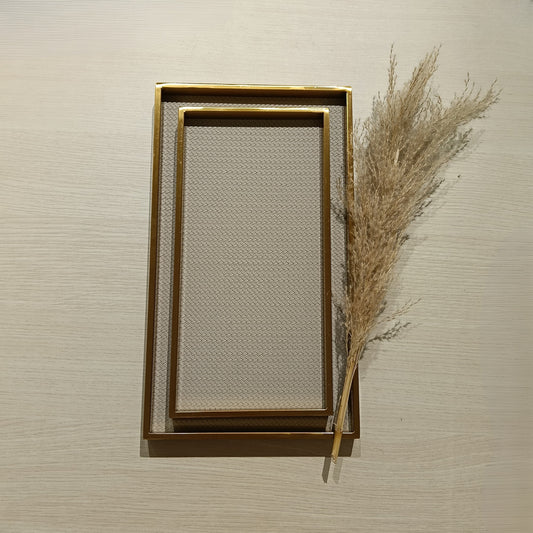 Gold Edge Grey Leather Decorative Tray