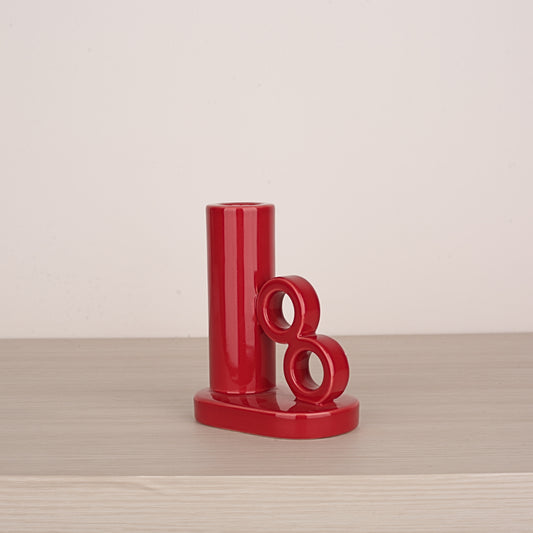 Red Ceramic One Side Handle Candle Holder