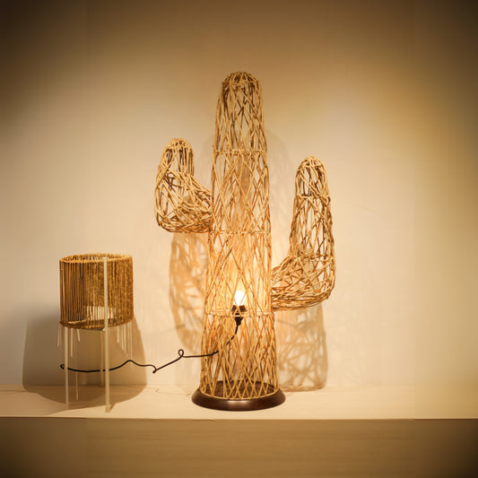 Paper Rope Cactus Shape Wooden Base Floor Lamp