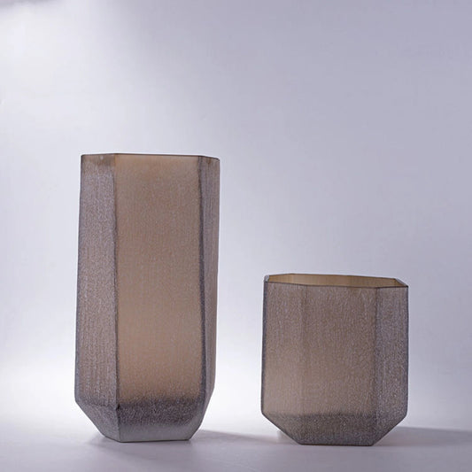 Grey Brown Sand Glass Vase with Elegant Crackle Design