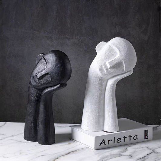 Tilted Head Portrait Human Figurine (Black, White)