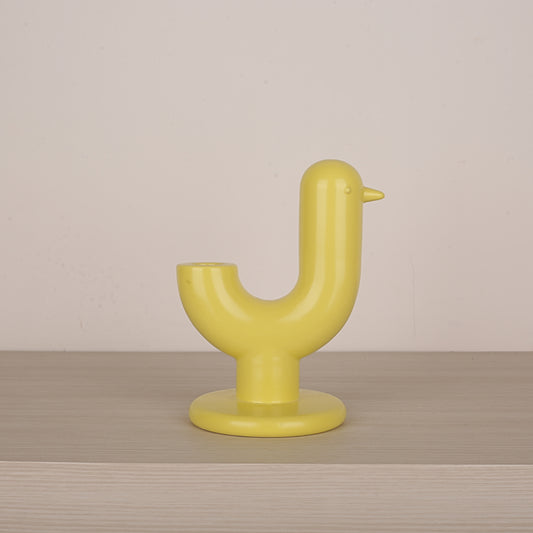 Yellow Ceramic Bird Figurine Candle Holder