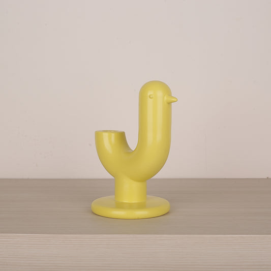Yellow Ceramic Bird Figurine Candle Holder