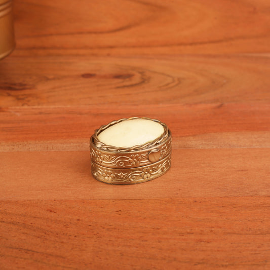 Brass Carved Oval Shape Mini Jewellery Box
