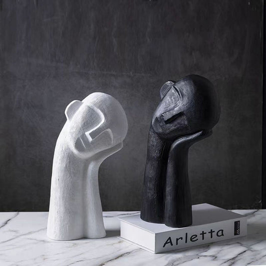 Tilted Head Portrait Human Figurine (Black, White)