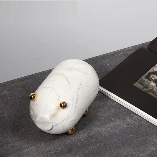 Pig Figurine Tabletop Marble Décor Accent