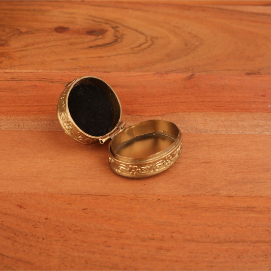 Brass Carved Oval Shape Mini Jewellery Box