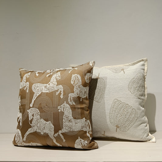 Jacquard Horse Print Cushion Cover, Backside In Plain