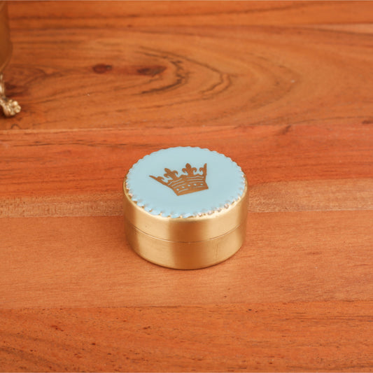 Brass Mini Round Box With Crown Printed
