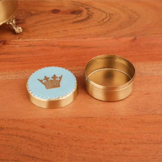Brass Mini Round Box With Crown Printed