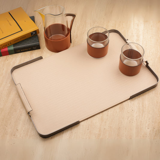 Beige Leather Decorative Tray Big