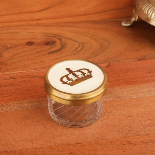 Brass Lid Crown Printed Mini Glass Box