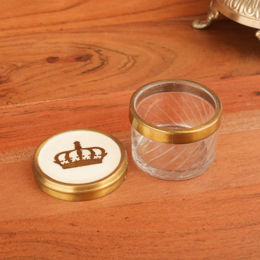 Brass Lid Crown Printed Mini Glass Box
