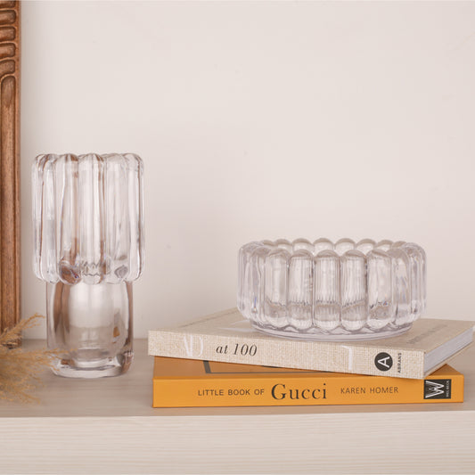 Clear Handmade Glass Petal Shape Bowl