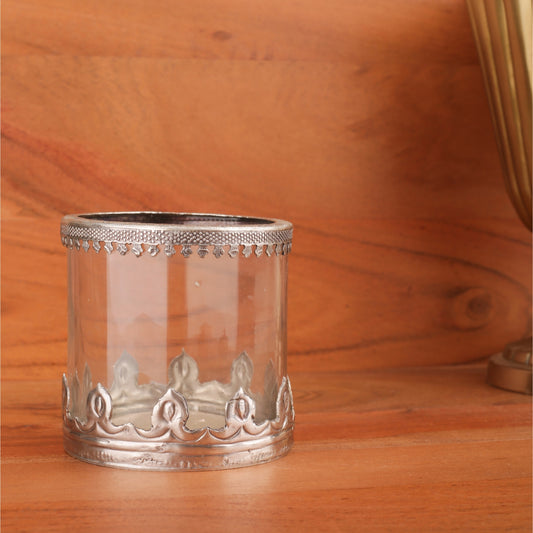 Silver Carved Glass Candle Stand