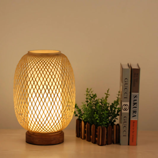 Bamboo Webbing Wooden Base Table Lamp