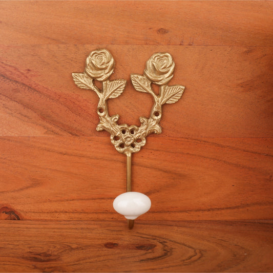 Brass Rose Carved 1 Hook Wall Hang