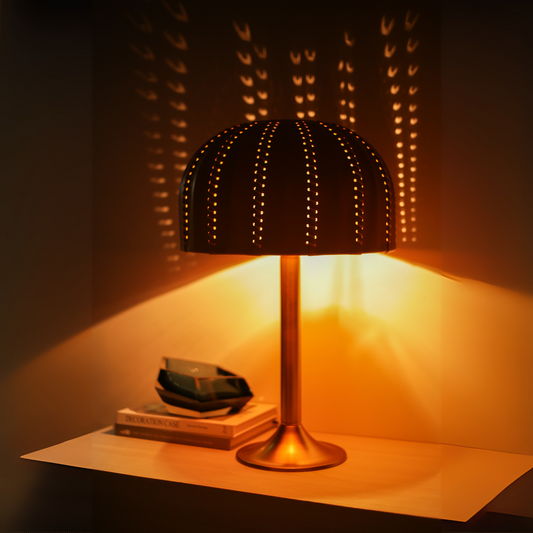 Leather Shade Brass Base Table Lamp