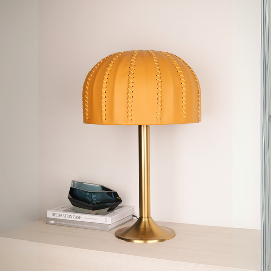 Leather Shade Brass Base Table Lamp