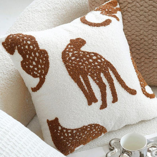 Leopard Embroidery Cushion Cover, Backside In Plain