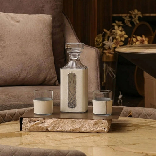 Clear Glass Decanter With 2 Small Glass Set (Brown, White)