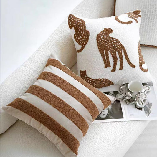 Leopard Embroidery Cushion Cover, Backside In Plain