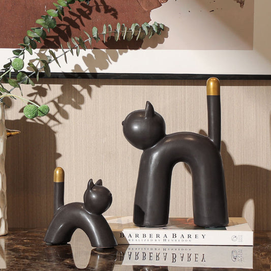 Black Ceramic Cat Figurine Decorative Ornament
