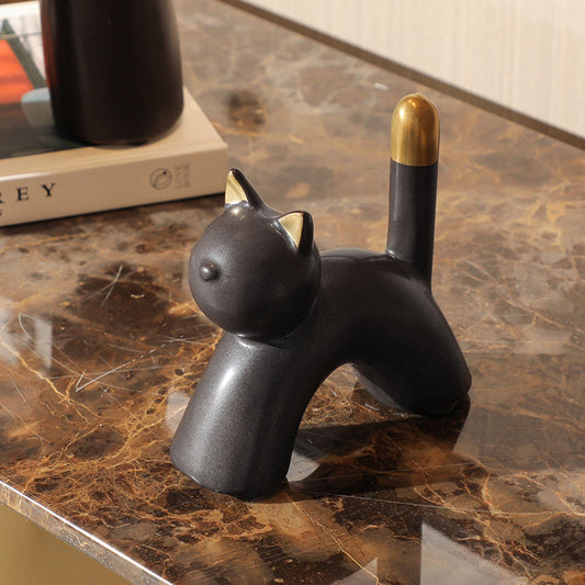 Black Ceramic Cat Figurine Decorative Ornament
