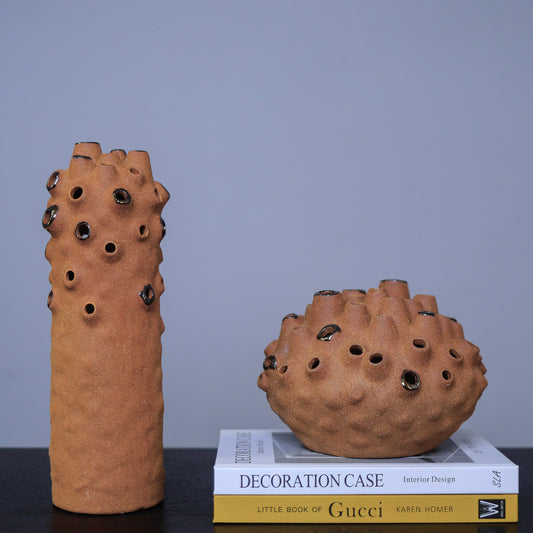 Coral Ball Brown Ceramic Flower Vase