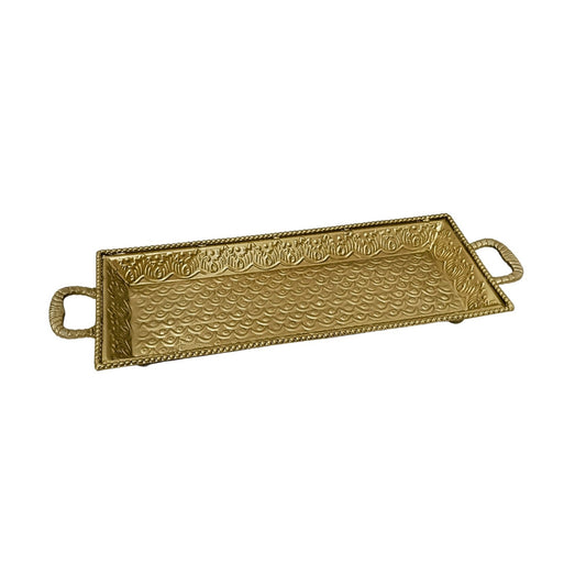 Brass Finish Carved Rectangle Tray