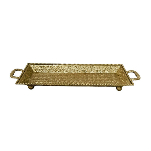 Brass Finish Carved Rectangle Tray