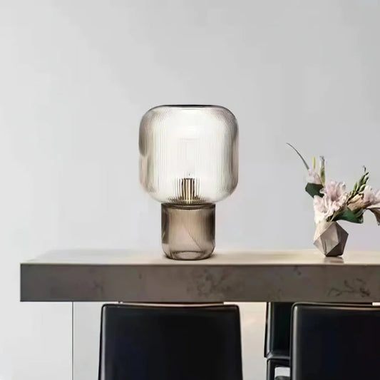 Ribbed Design Smoky Glass Table Lamp