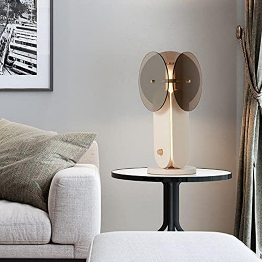 Smoke Grey Circular Glass Tripod Shape Table Lamp